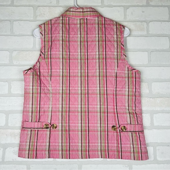 Beautiful Pink Plaid Button Front Quilted Vest Pockets, Adjustable Size Medium - Picture 10 of 11